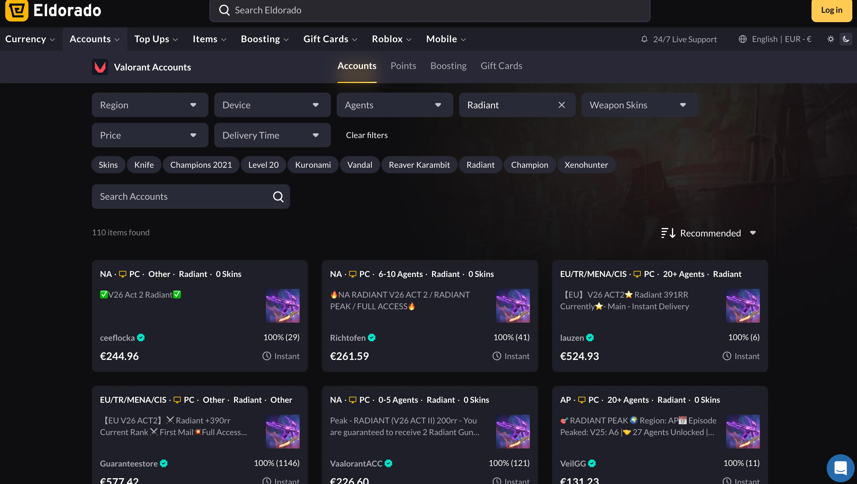 best places to buy radiant accounts